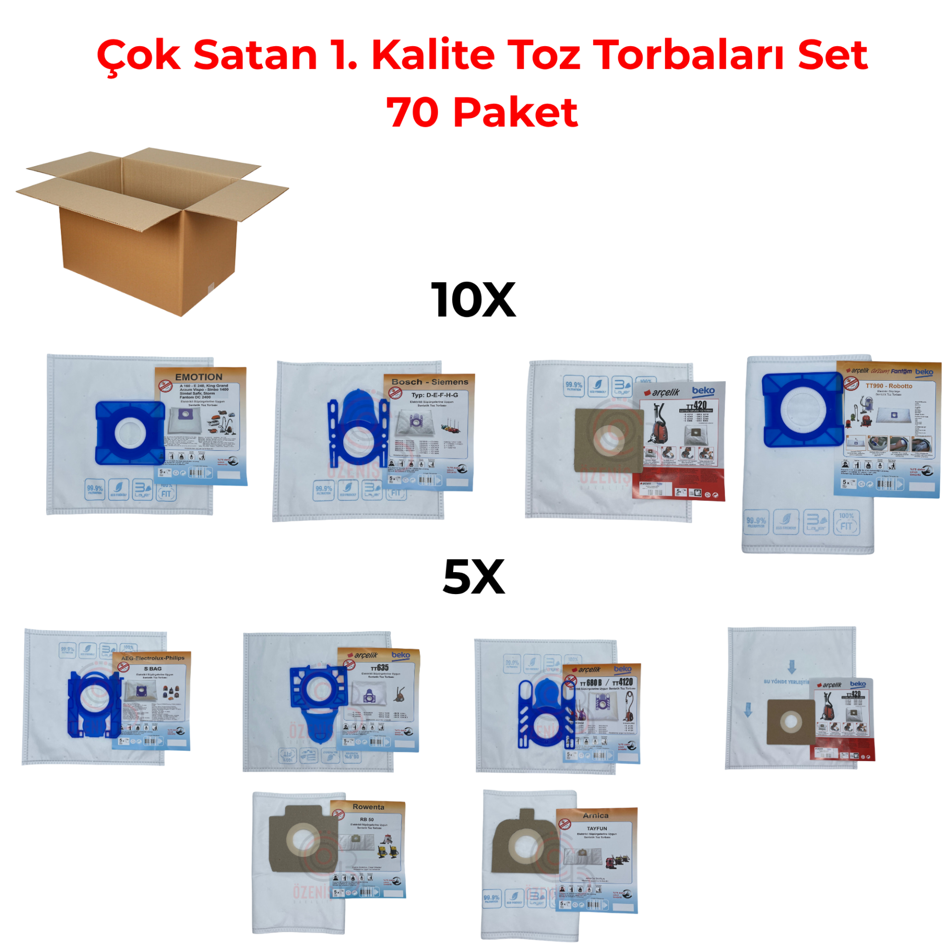 Çok Satan 1. Kalite Toz Torbaları 70'li Set (350 adet)
