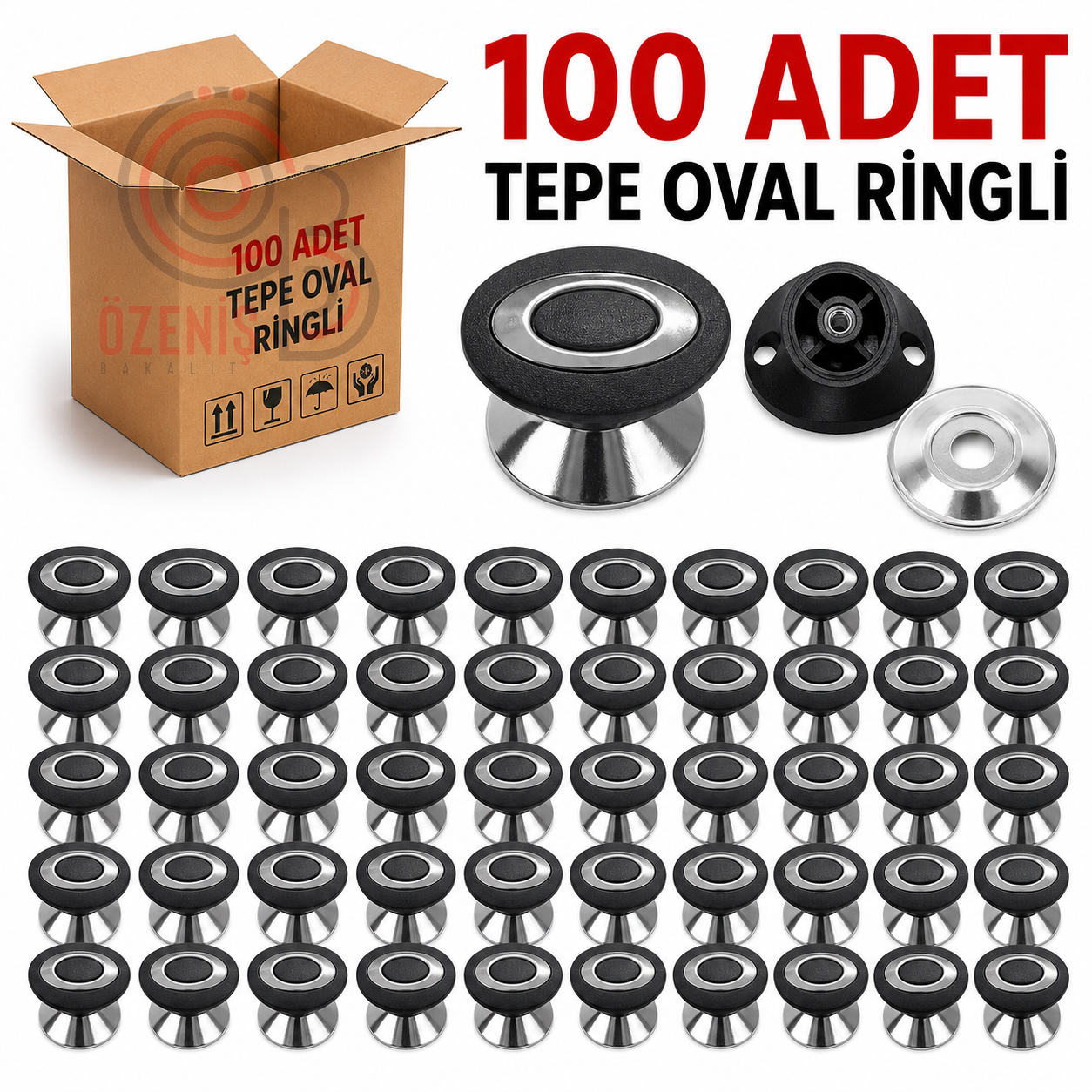 Tepe Ringli Oval Siyah 80 Adet Tanesi 15 TL