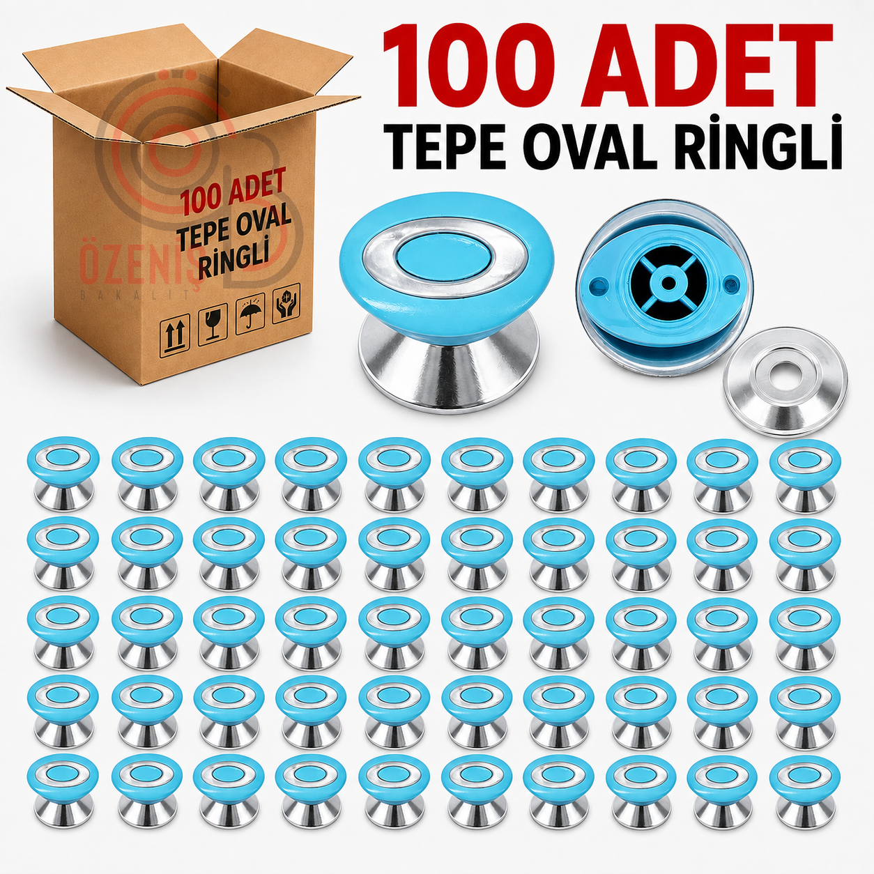 Tepe Ringli Oval Turkuaz 100 Adet Tanesi 15 TL